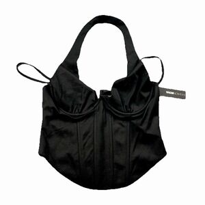 Fashion Nova No Rival Halter Corset Top Black XL Underwire Zip Front NWT